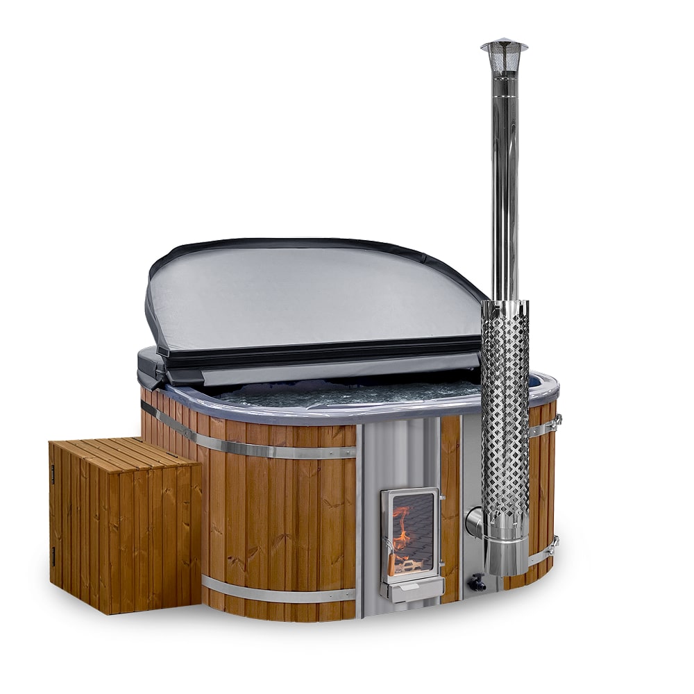 Square Wood Fired Hot Tub for 4-6 with Premium Filter & Targeted Massage With 24 Hydro Jets, Verta stove