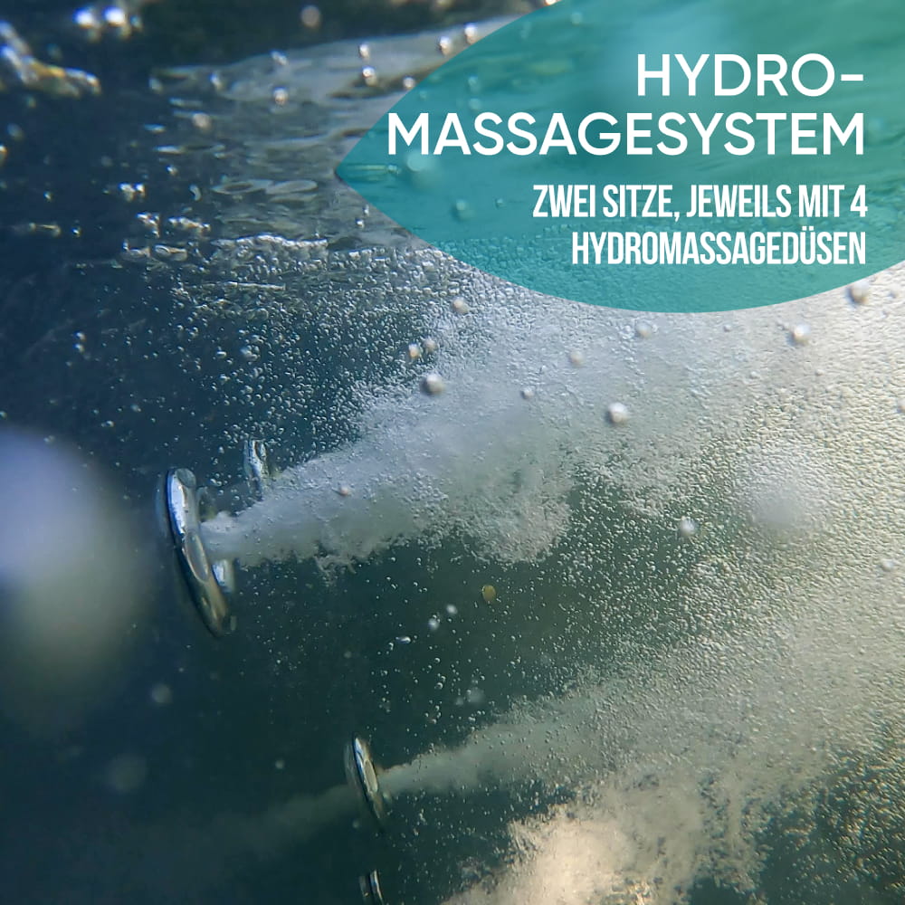 Hydromassagesystem mit Wasserstrahlen und Textüberlagerung 
