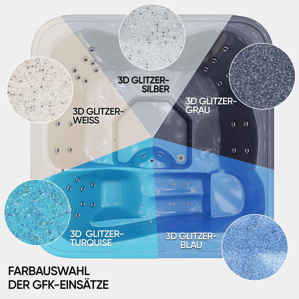 Farbauswahl für die Glasfaserauskleidung des quadratischen Whirlpools mit holzofen