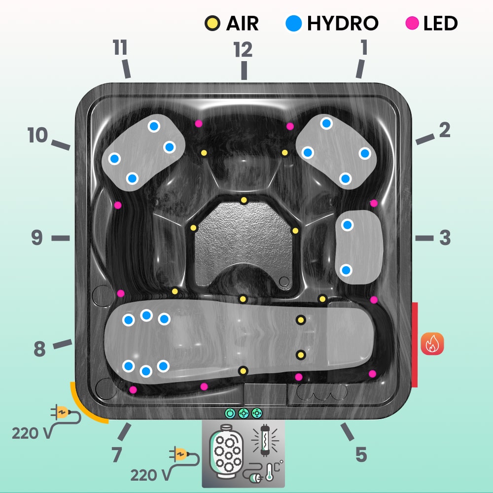 Premium Lounge Hot Tub mit Premium Filter  | Marmor schwarz 6 | Integriert AISI 316