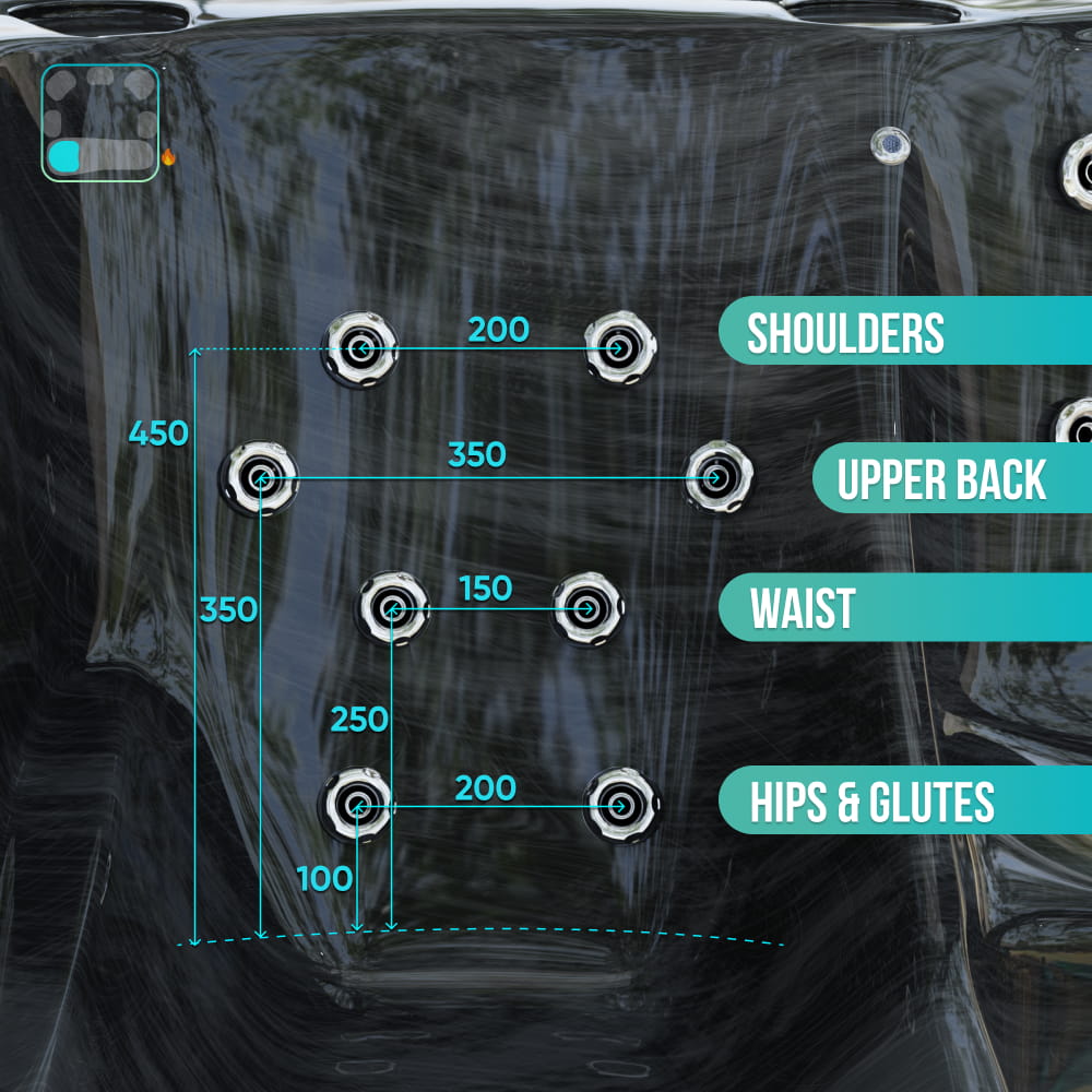 Premium Square Wood-Fired Hot Tub with 34 Hydro Jets & Reclining Lounger – Seats 6