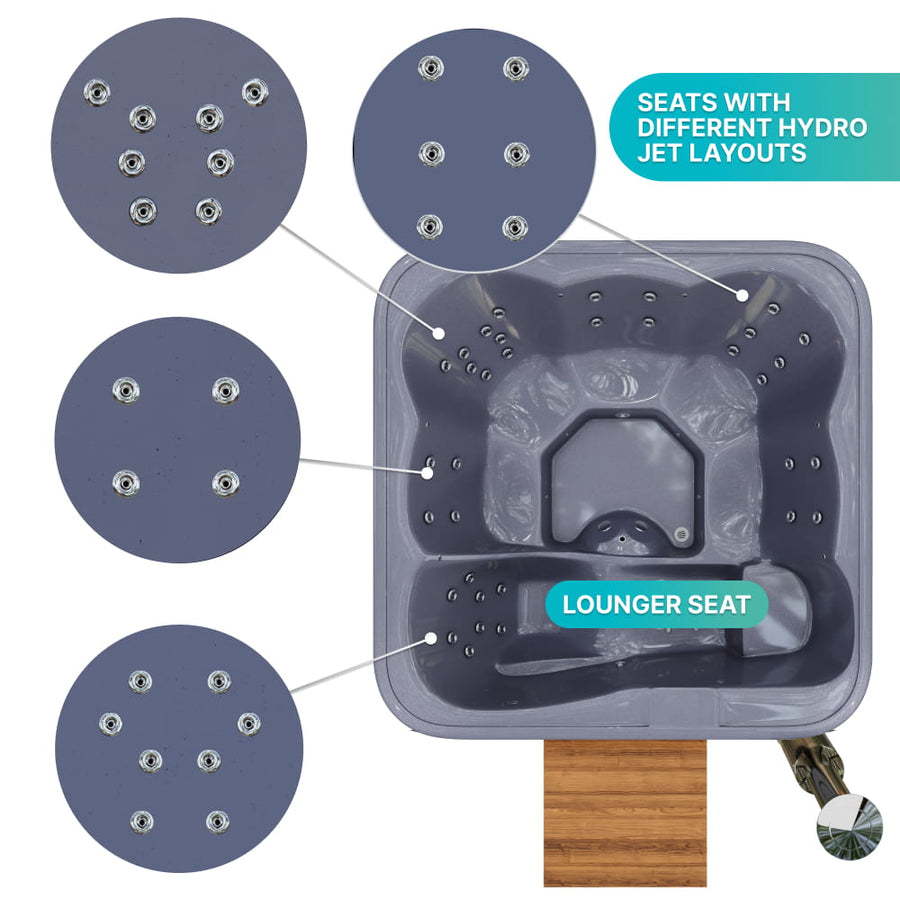 Premium Whirlpool mit Holzofen – 34 Hydro-Jets, Liegeposition | Für 6 Personen