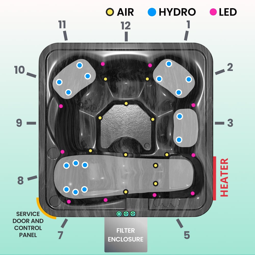 Premium Lounge Hot Tub mit Premium Filter  | Marmor schwarz 6 | Integriert AISI 316