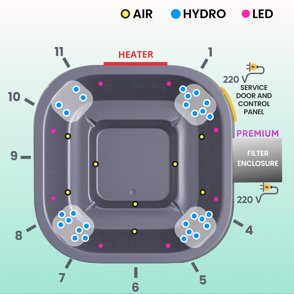 Whirlpool mit Holzofen – 28 Hydro-Jets, Innenofen Horizon | Für 4-8 Personen 