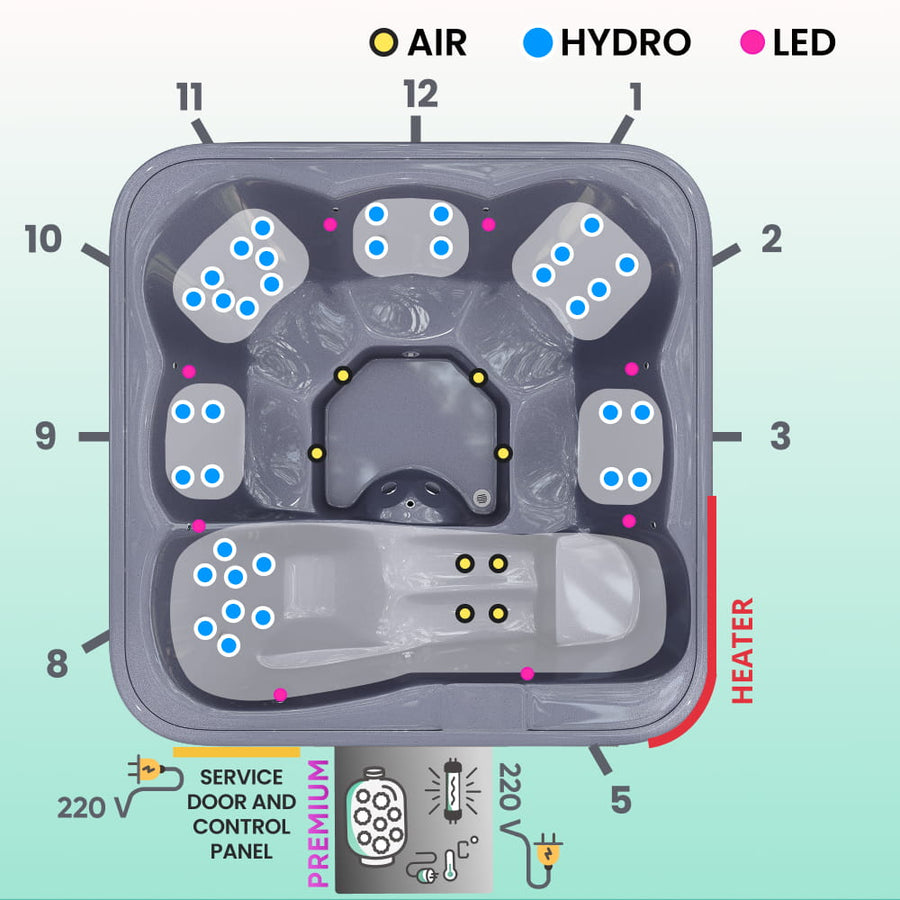 Premium Whirlpool mit Holzofen – 34 Hydro-Jets, Liegeposition | Für 6 Personen