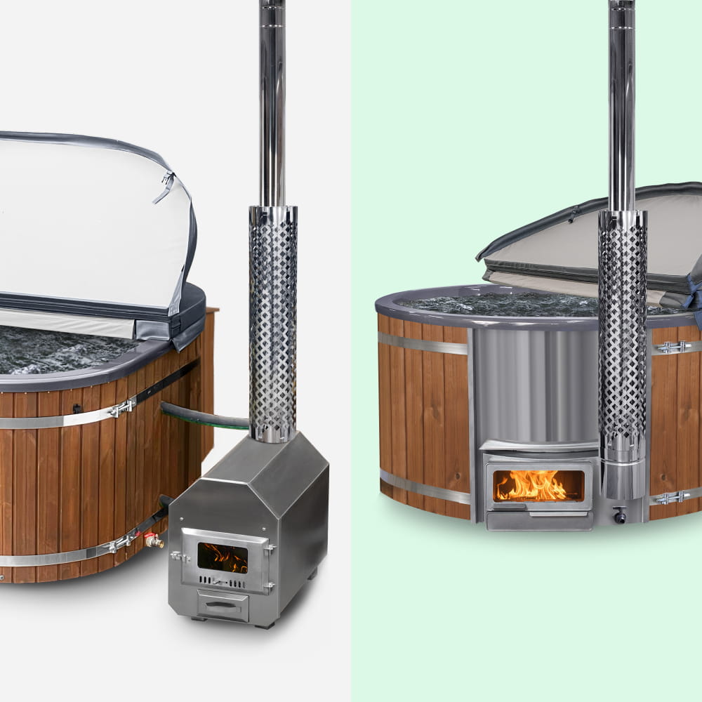 Zwei Hot-Tub-Modelle mit externem Ofen und integriertem Horizon-Ofen im Vergleich
