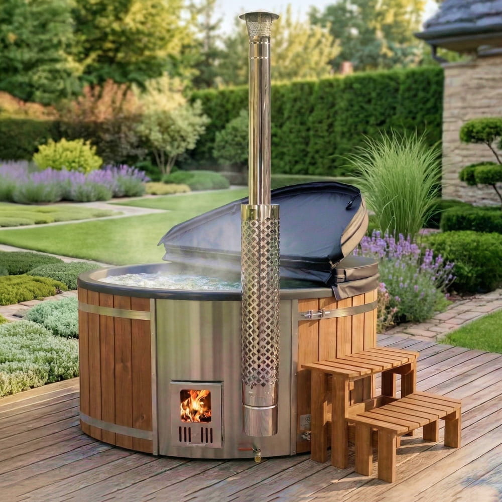 Super Offer Wood Fired Hot Tub with Hydro Jets and filter connections | 4–6 seater