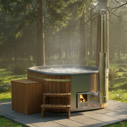 Whirlpool mit Holzofen – 24 Hydro-Jets, Relax Sitz | Für 4–6 Personen