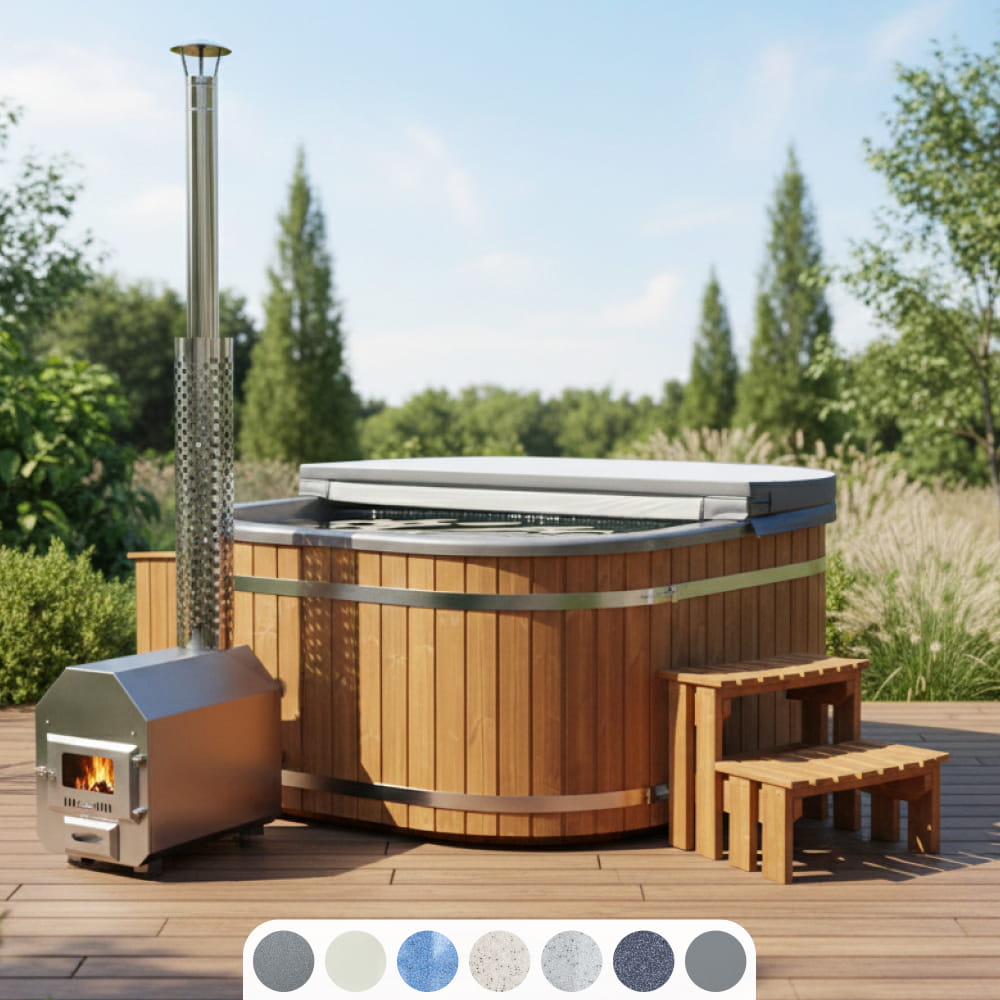 Whirlpool mit externem Holzofen | 28 Hydro-Jets | Premium-Filteranlage | Für 4–8 Personen