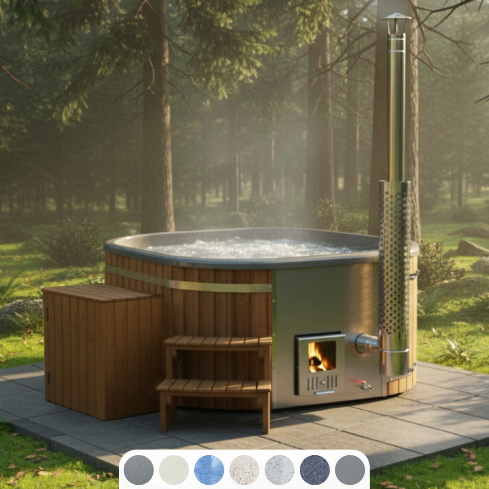 Whirlpool mit integriertem Holzofen | Premium-Filteranlage | 24 Hydro-Jets  | Für 4–6 Personen