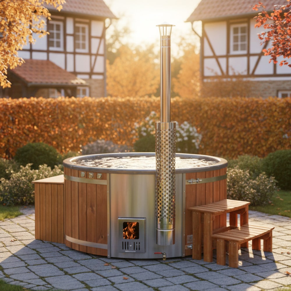 Premium Filteranlage Hot Tub mit integriertem Holzofen | 24 Hydrodüsen | Für 4–6 Personen | AISI 316