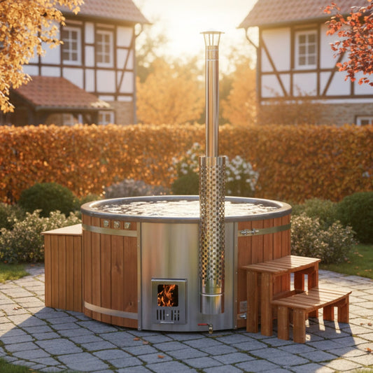 Premium Filteranlage Hot Tub mit integriertem Holzofen | 24 Hydrodüsen | Für 4–6 Personen | AISI 316