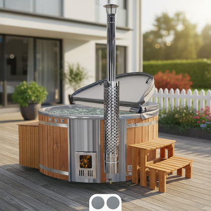 Super Angebot Hot Tub mit integriertem Holzofen | Filteranlage mit Sandfilter & UV-C Lampe | 16 Hydrodüsen | Für 4–6 Personen