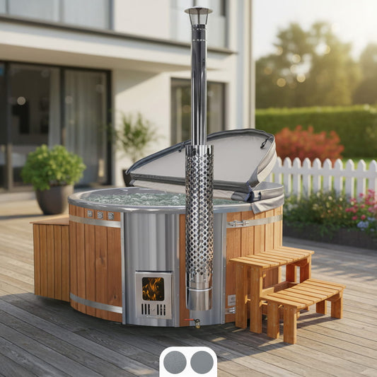 Super Angebot Hot Tub mit integriertem Holzofen | Filteranlage mit Sandfilter & UV-C Lampe | 16 Hydrodüsen | Für 4–6 Personen