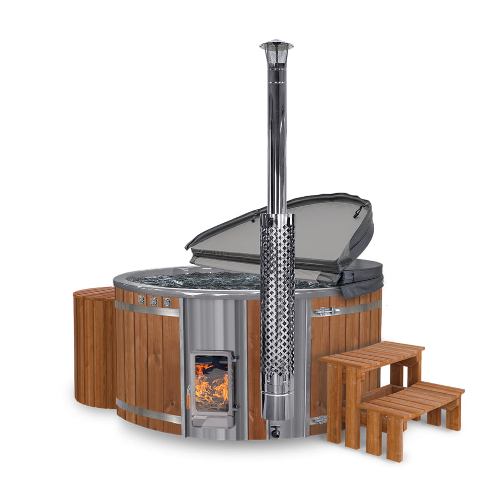Hot Tub Komplettpaket mit Verta™ Holzofen | Premium-Filteranlage | 24 Hydrodüsen | Für 4–6 Personen