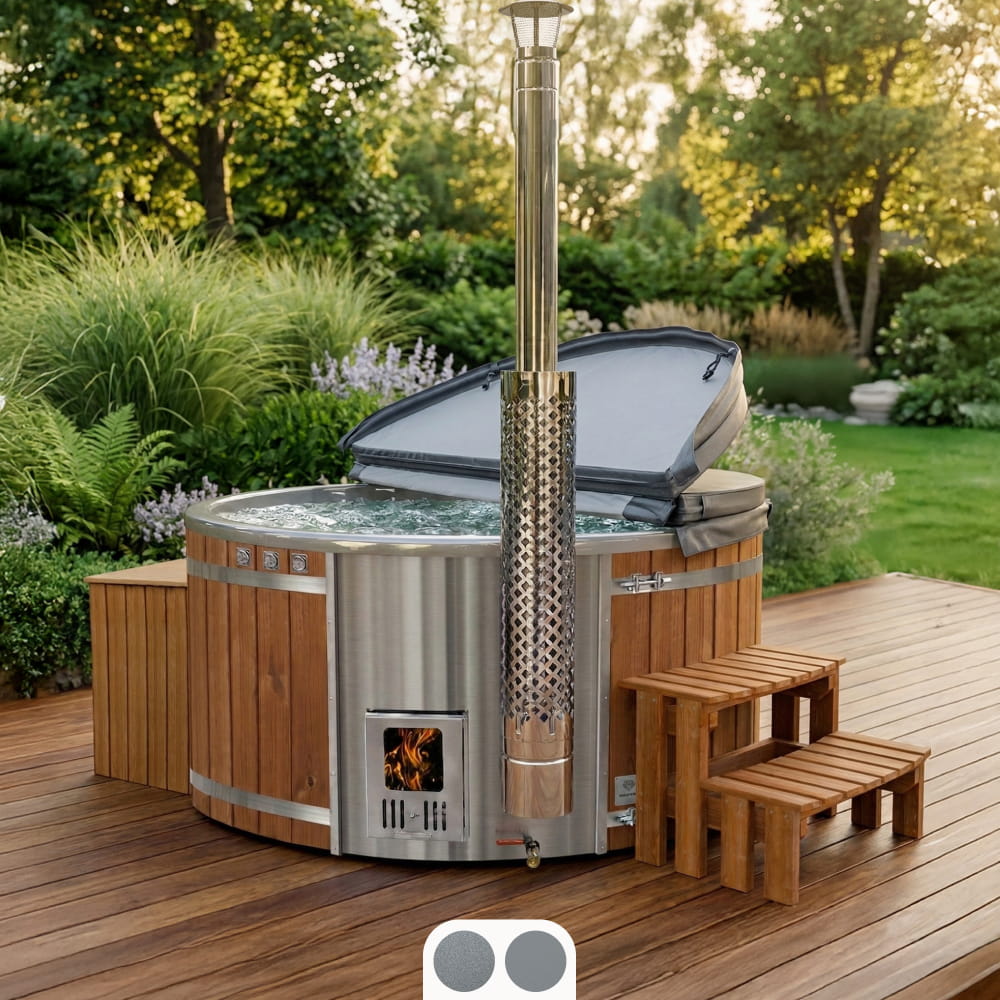 Badefass mit Sandfilter, UV-C, Hydromassagedüsen und LEDs | Für 4–6 Personen