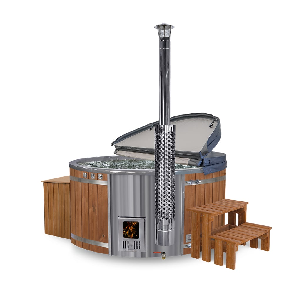 Premium Filteranlage Hot Tub mit integriertem Holzofen | 24 Hydrodüsen | Für 4–6 Personen | AISI 316