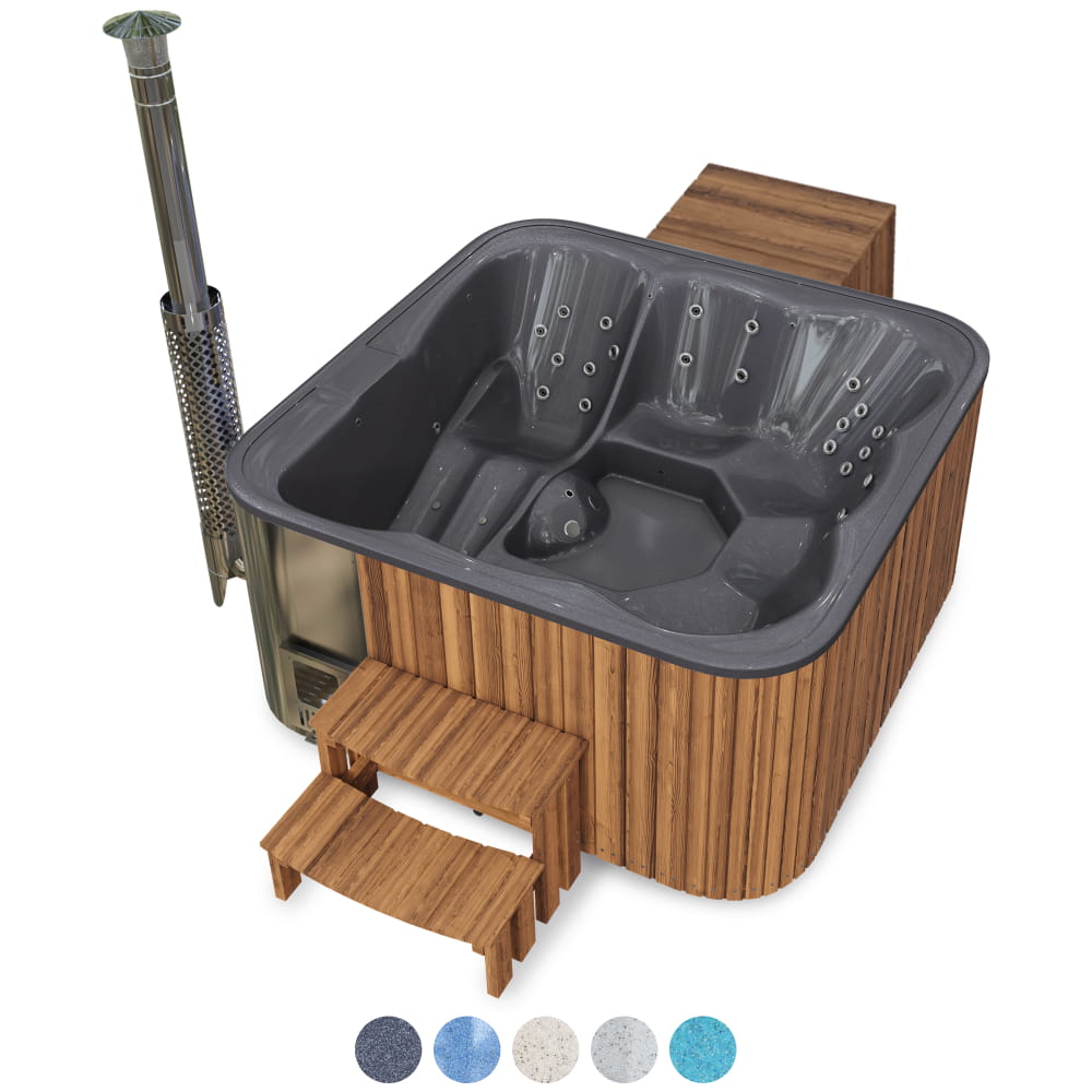 Premium Whirlpool mit Holzofen – 34 Hydro-Jets, Liegeposition | Für 6 Personen