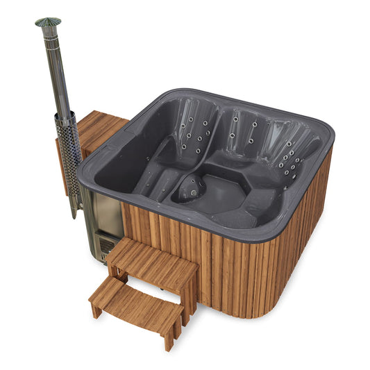 Premium Whirlpool mit Holzofen – 34 Hydro-Jets, Liegeposition | Für 6 Personen