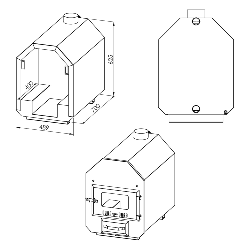 Technical drawing of OCTA AISI 316 external stainless steel heater M