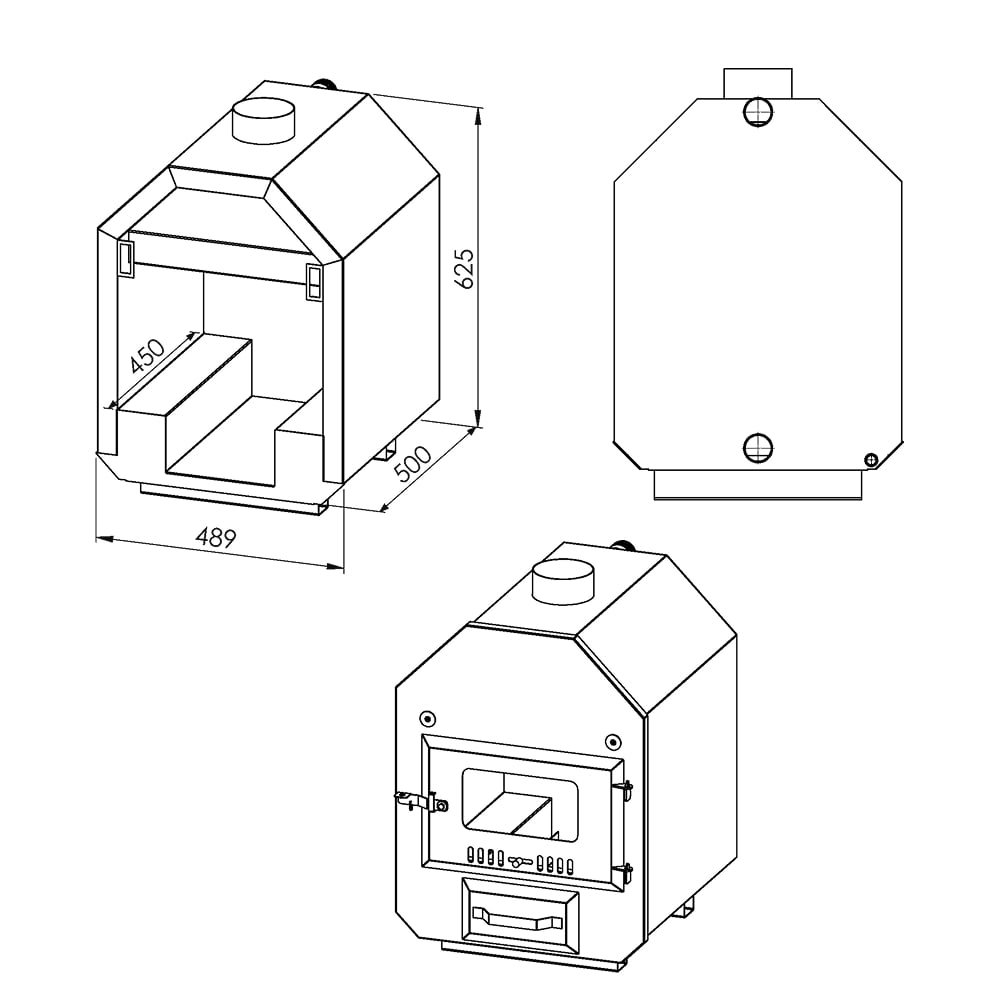 Technical drawing of OCTA AISI 316 external stainless steel heater S
