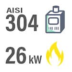 Externer Holzofen (Edelstahl V2A / AISI 304), 26 kW mit Schornstein, 2 Meter