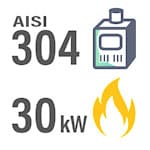 Integrierter Holzofen (Edelstahl V2A / AISI 304), 30 kW mit Schornstein, 2 Meter