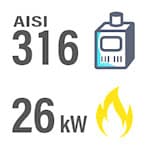 Externer Holzofen (Edelstahl V4A / AISI 316), 26 kW mit Schornstein, 2 Meter