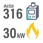 Integrierte Holzofen (Edelstahl V4A / AISI 316), 30 kW mit Schornstein, 2 Meter