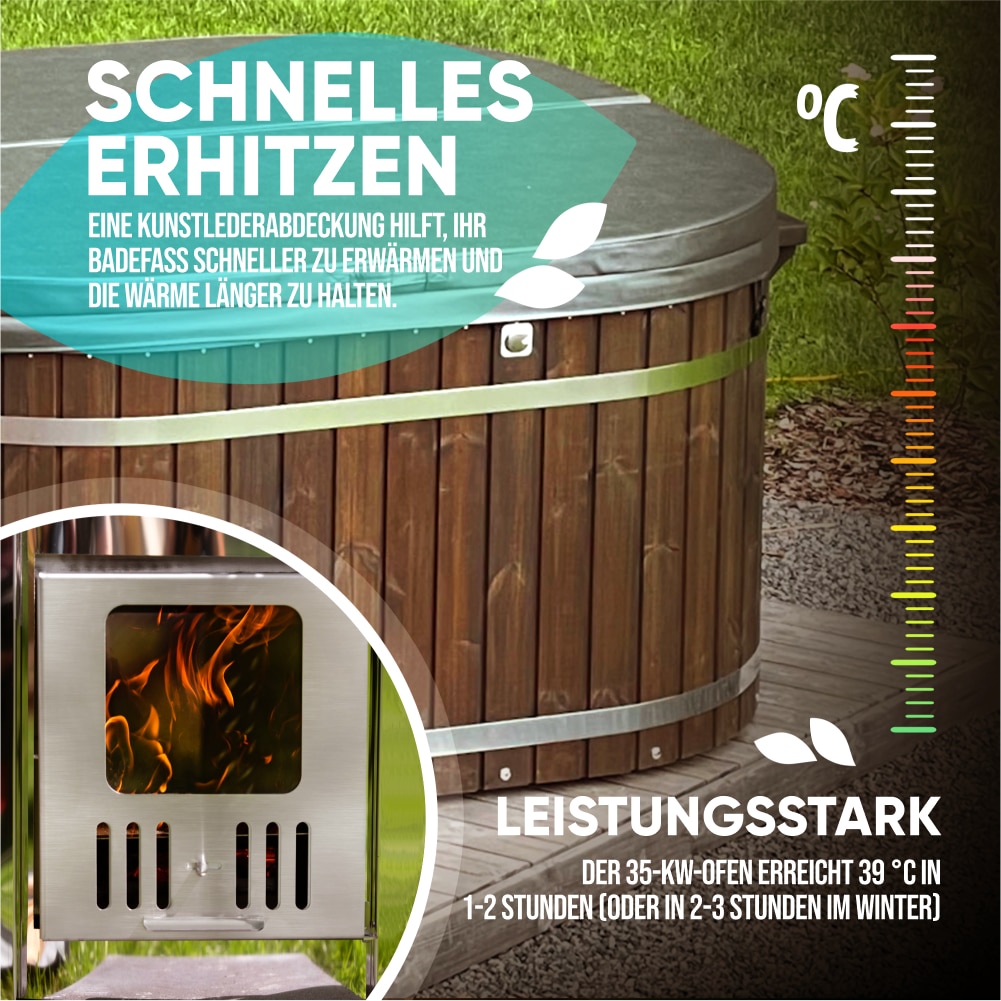 Ein starker Holzofen, der das Wasser schnell erhitzt