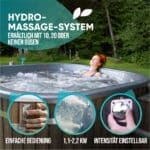 Ein quadratischer, holzbefeuerter Badezuber mit Hydro Massage System