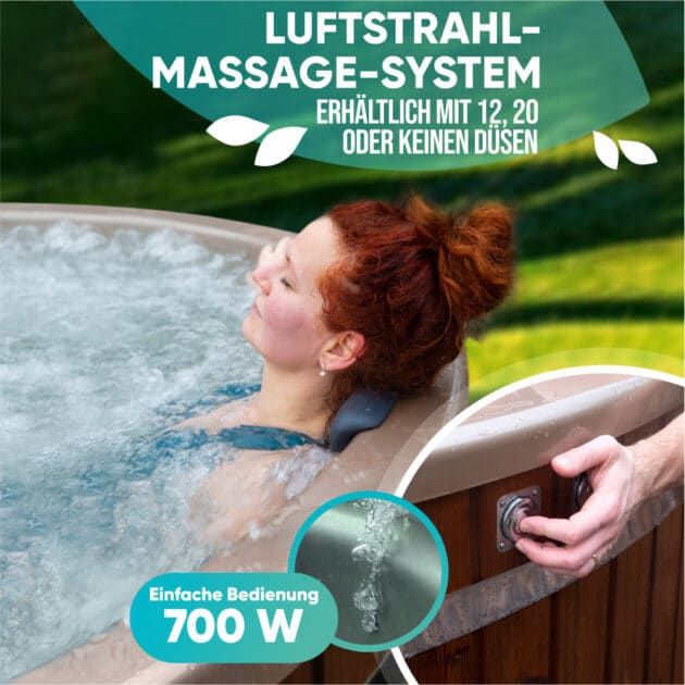 Ein Runder-Badezuber mit Holzfeuerung und Luftstrahl-Massage-System, 700 Watt stark