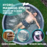 Ein runder, holzbefeuerter Badezuber mit Hydro Massage System